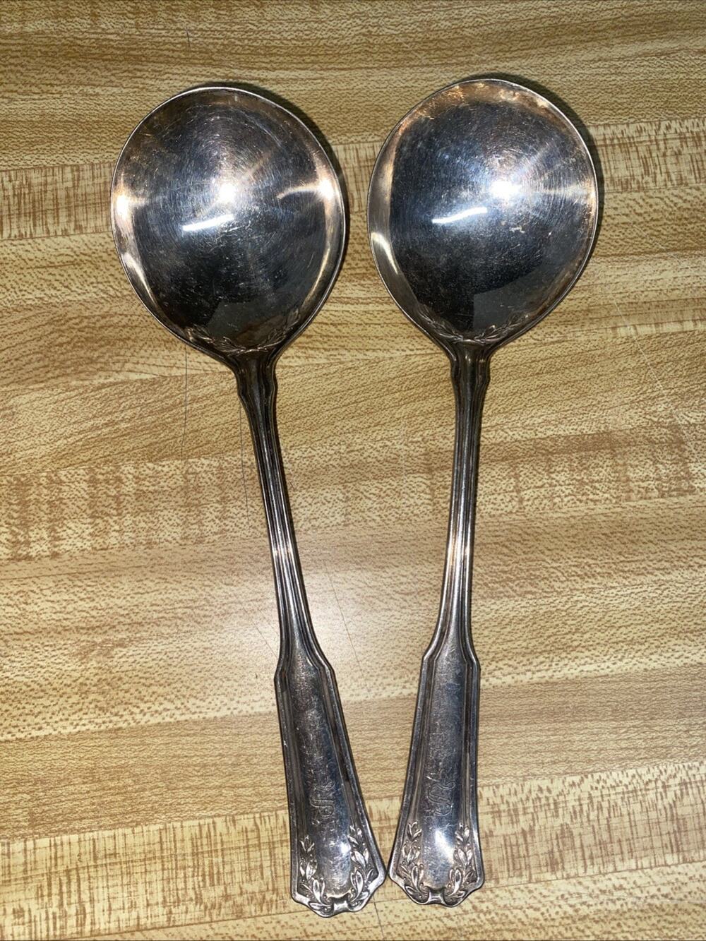 Vintage Set Of 2 RW&S SECTIONAL Silver Plate Soup Or Serving Or Gravy Spoons
